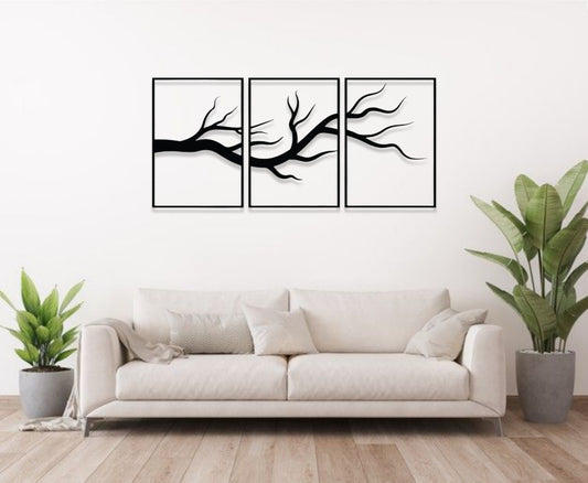 Minimalist Tree Branch Wall Art – 3 Panel Modern Design