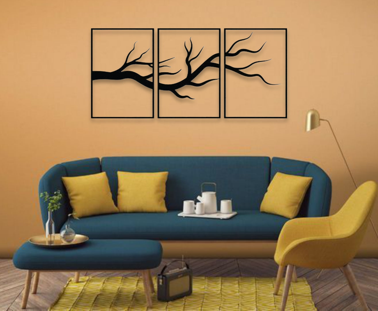 Minimalist Tree Branch Wall Art – 3 Panel Modern Design