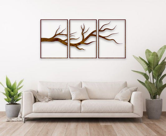 Minimalist Tree Branch Wall Art – 3 Panel Modern Design