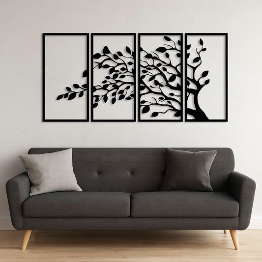 Modern Wooden Tree Wall Art – 4-Piece Nature Decor Set