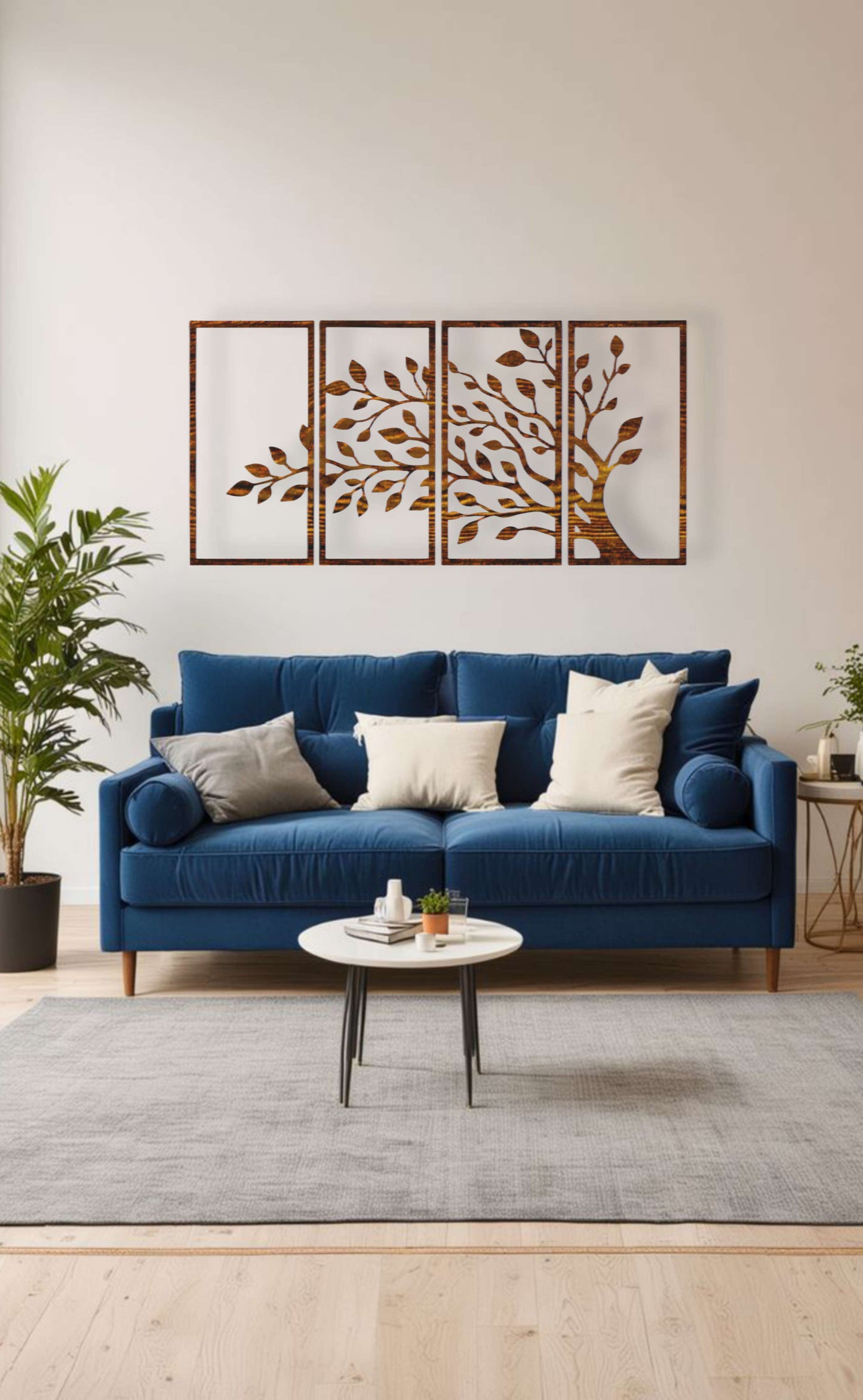 Modern Wooden Tree Wall Art – 4-Piece Nature Decor Set