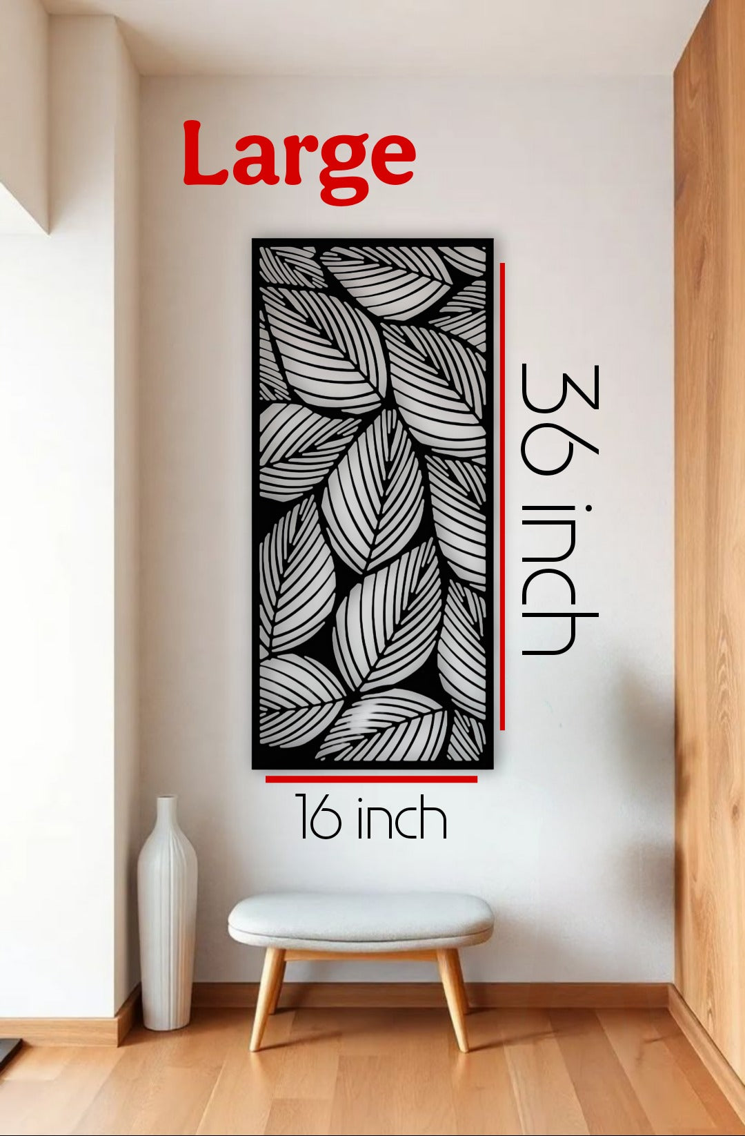 Elegant black wooden wall art with leaf pattern design, perfect for modern minimalist home decor interiors.