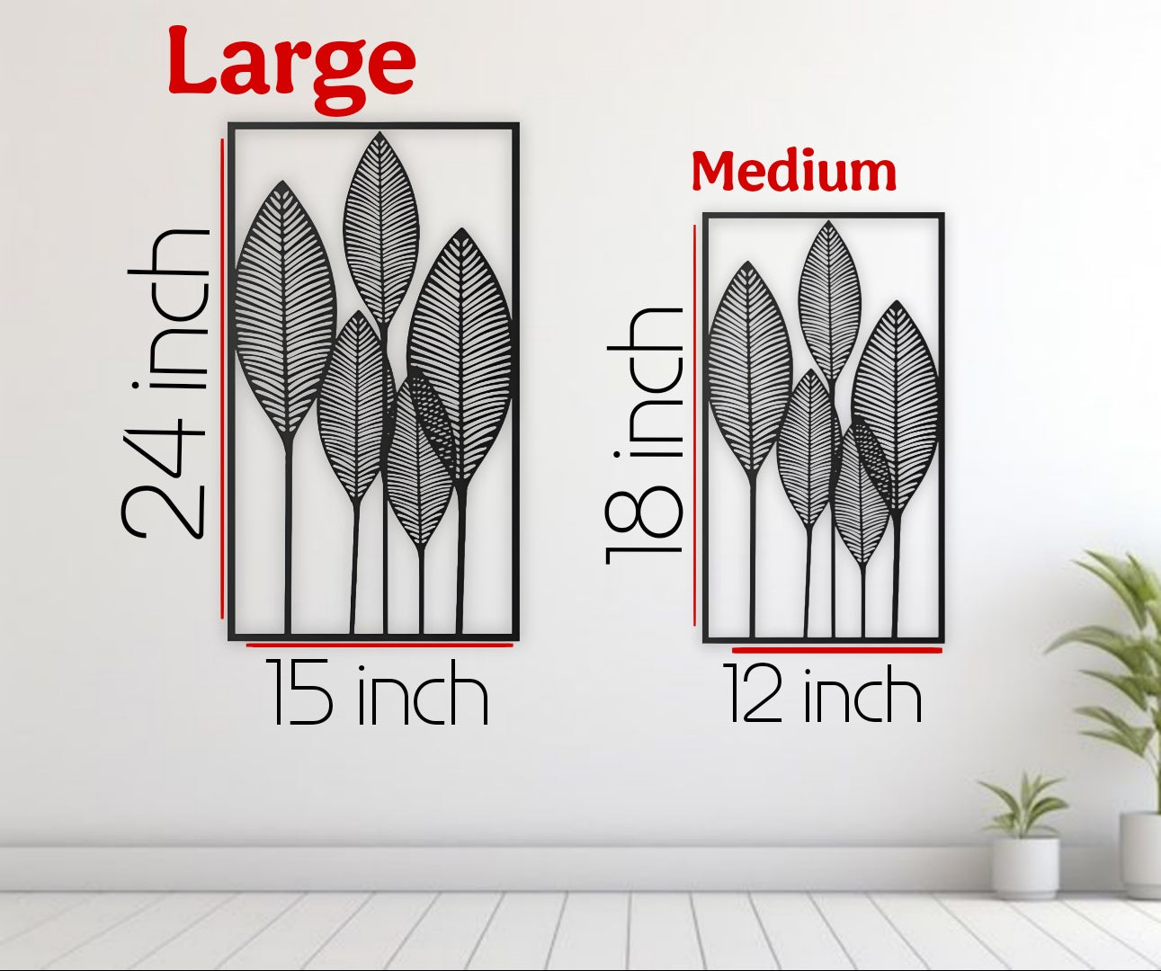 Modern wooden wall art with black leaf design for home decor