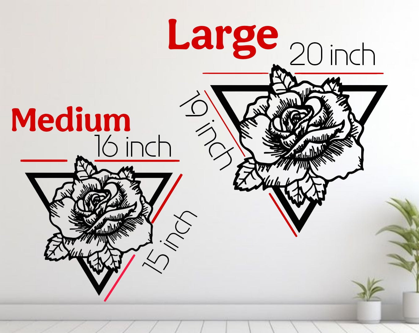 Geometric rose wall art in black wood finish, styled on a teal wall above a modern console table with minimalist décor elements.