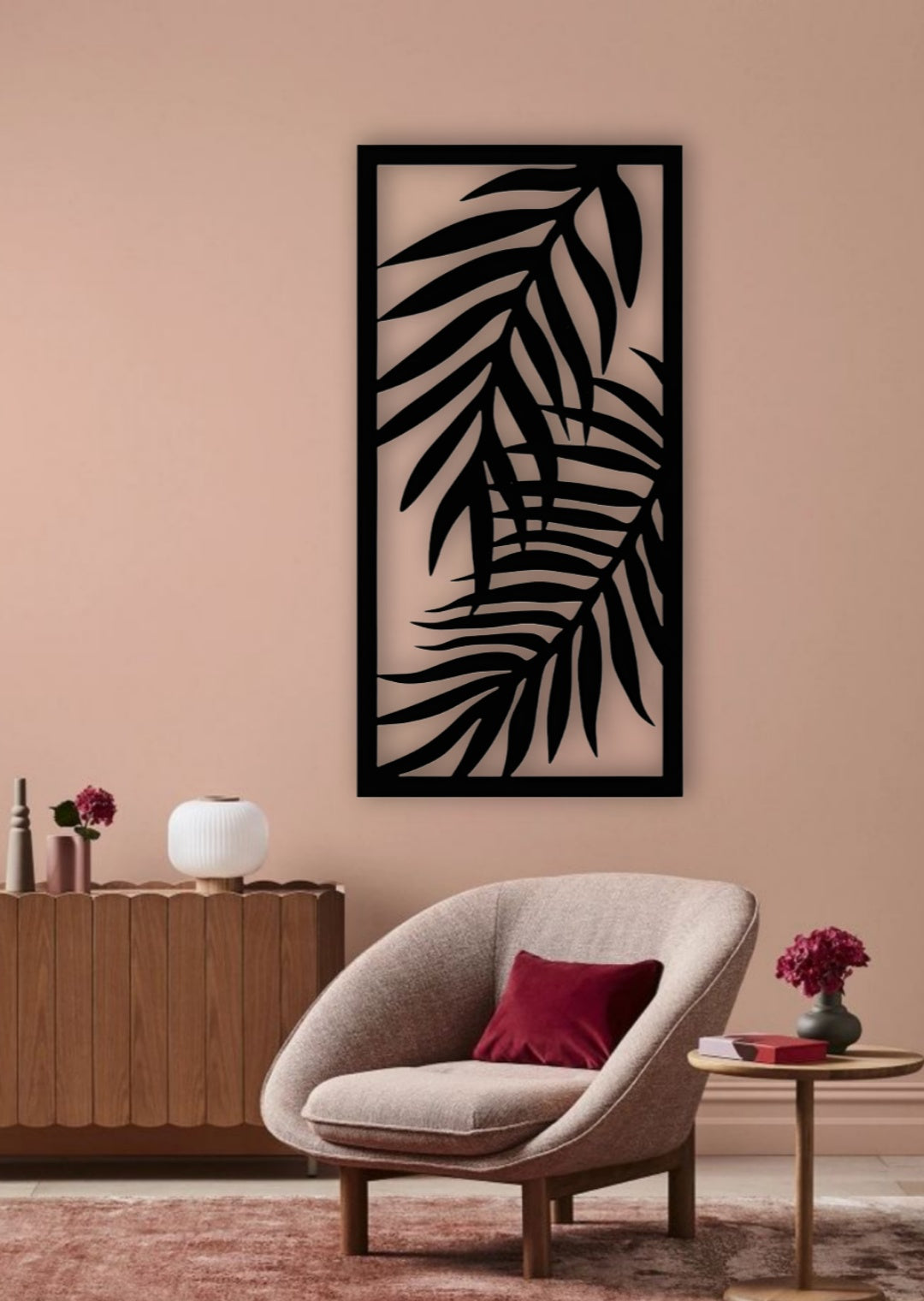 Modern black 3-piece wooden wall art with floral carved design for home décor