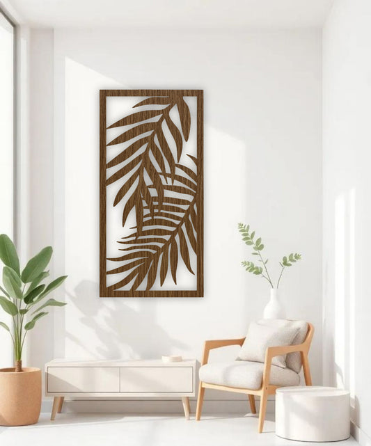 Modern wood brown 3-piece wall art with floral carved design for home décor