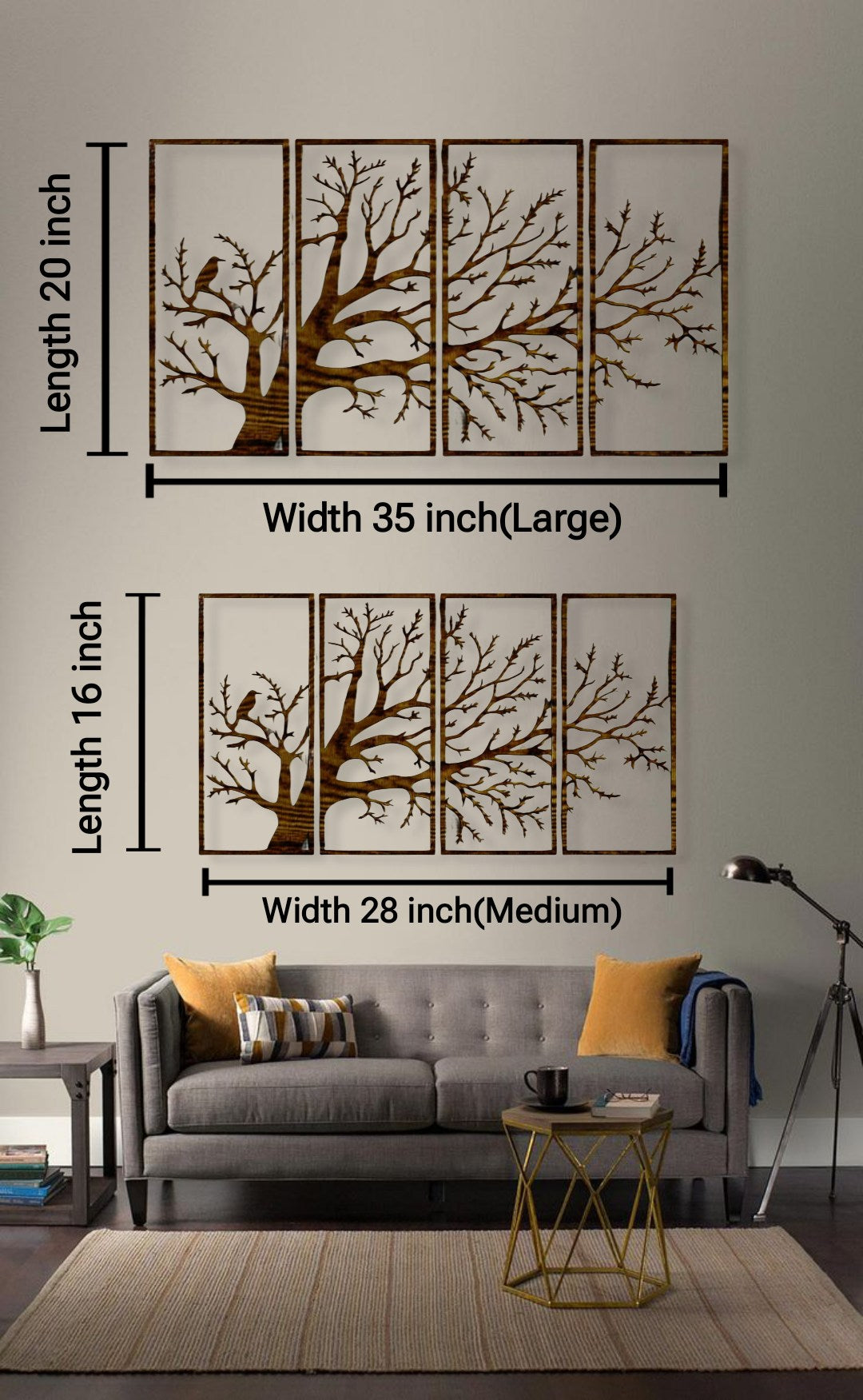 4-Piece Wooden Tree Wall Art – Modern Nature-Inspired Home Decor