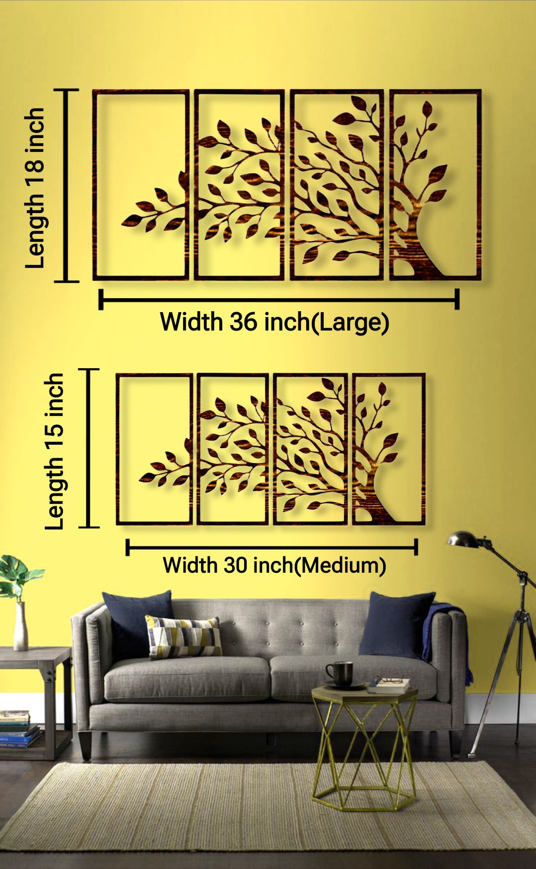 Modern Wooden Tree Wall Art – 4-Piece Nature Decor Set