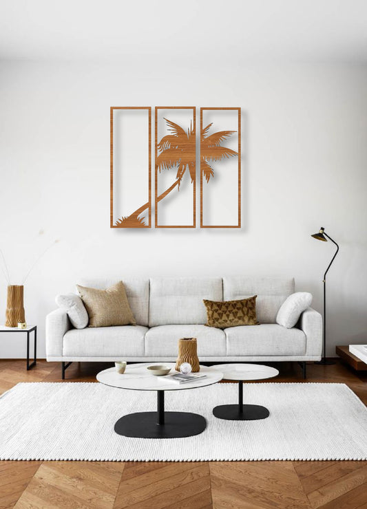 Modern living room with a white sofa, coffee table, and decorative wall art.