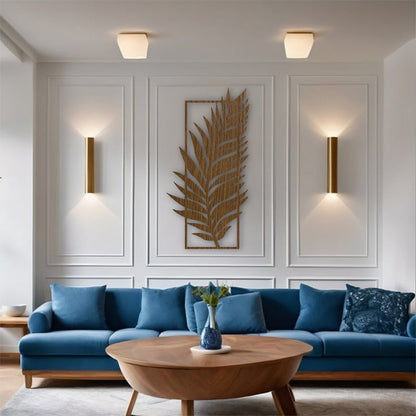 Elegant natural wood brown wall panel with intricate palm leaf carving, ideal for modern boho or tropical room decor