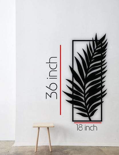Modern black wooden wall art featuring a vertical palm leaf design, enhancing minimalist and tropical-inspired interiors.