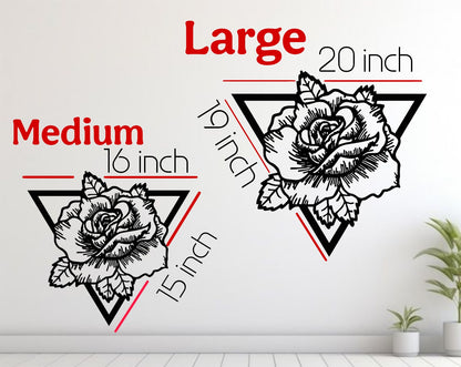 Geometric rose wall art in black wood finish, styled on a teal wall above a modern console table with minimalist décor elements.