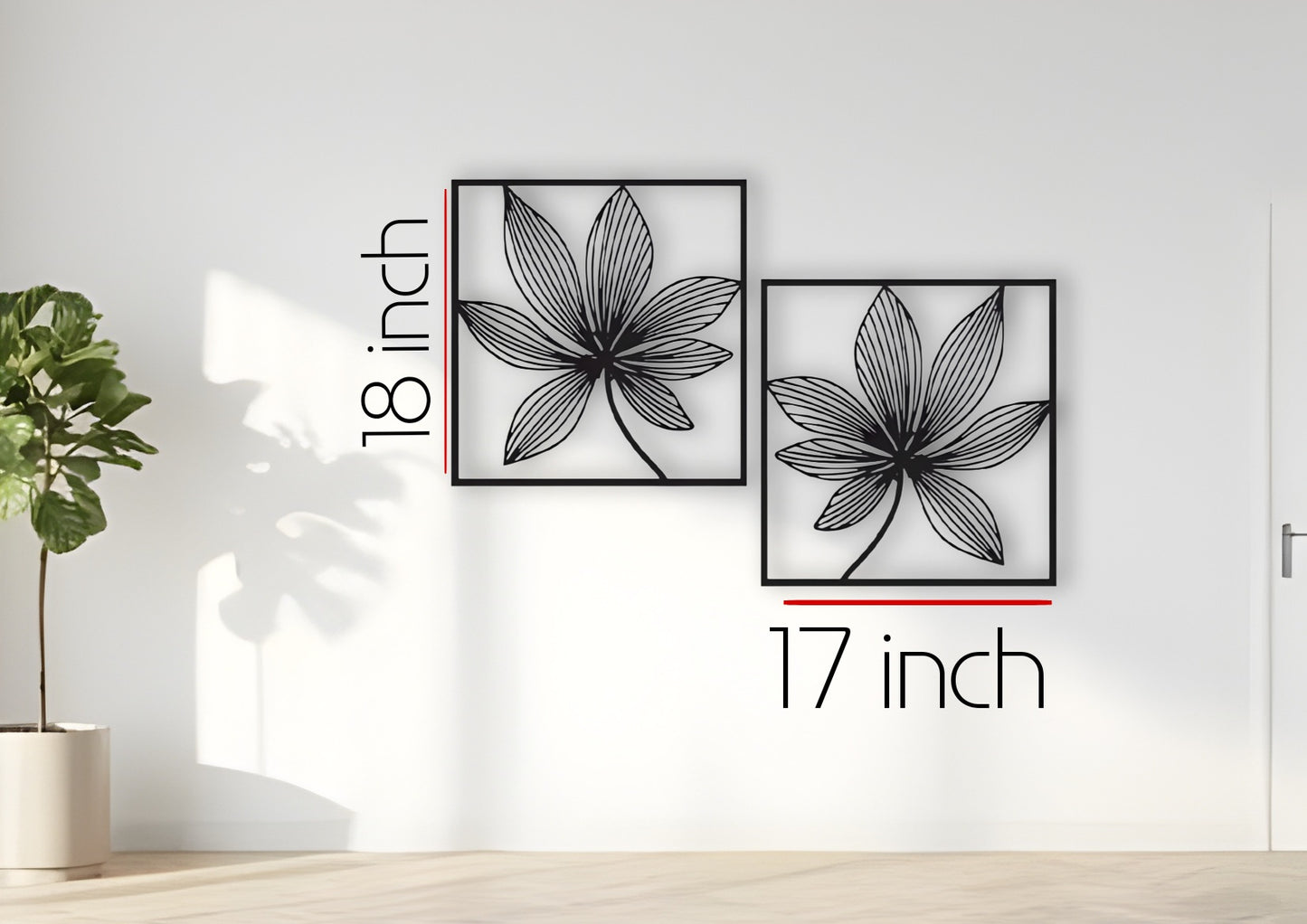 Floral wooden wall art in black color displayed on modern living room wall