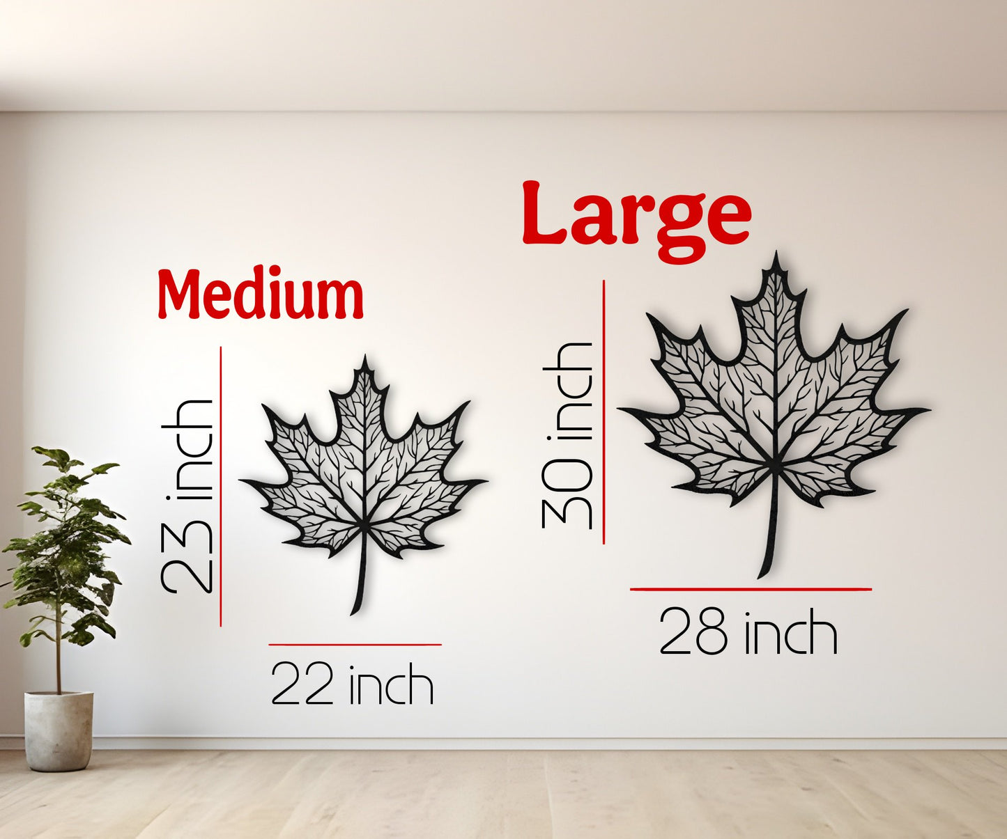 Maple leaf wooden wall art in black color mounted on living room wall