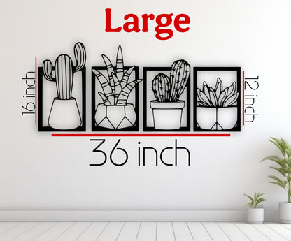 Set of four wooden cactus and succulent wall art panels in black, mounted above a turquoise and wood children’s study desk in a bright, modern kids’ room