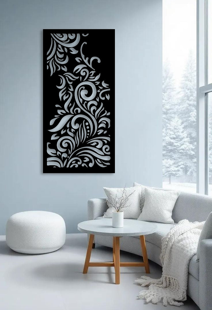 Elegant black wooden wall art with floral carved design for modern home décor