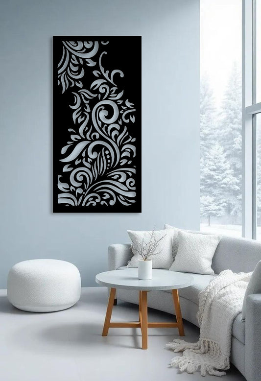 Elegant black wooden wall art with floral carved design for modern home décor