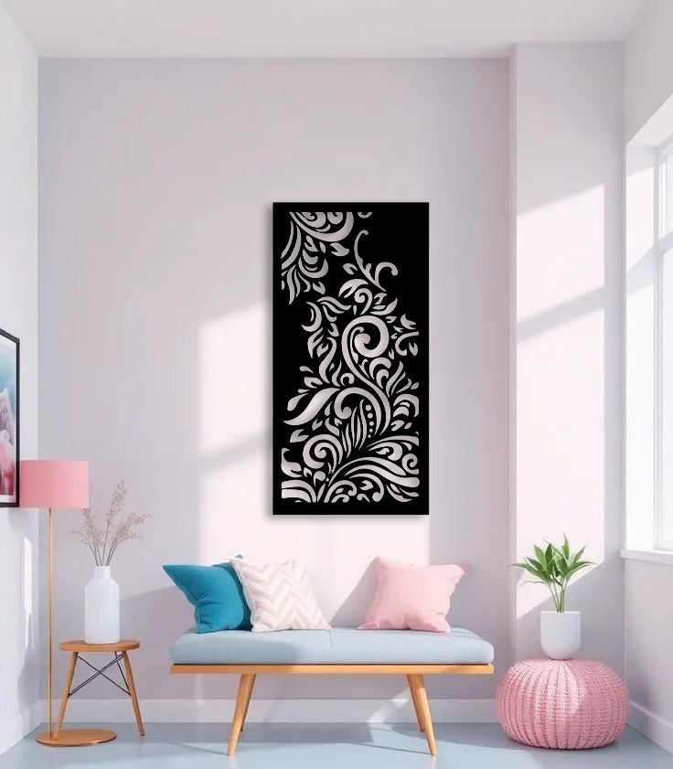Elegant black wooden wall art with floral carved design for modern home décor