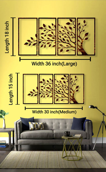 Modern Wooden Tree Wall Art – 4-Piece Nature Decor Set